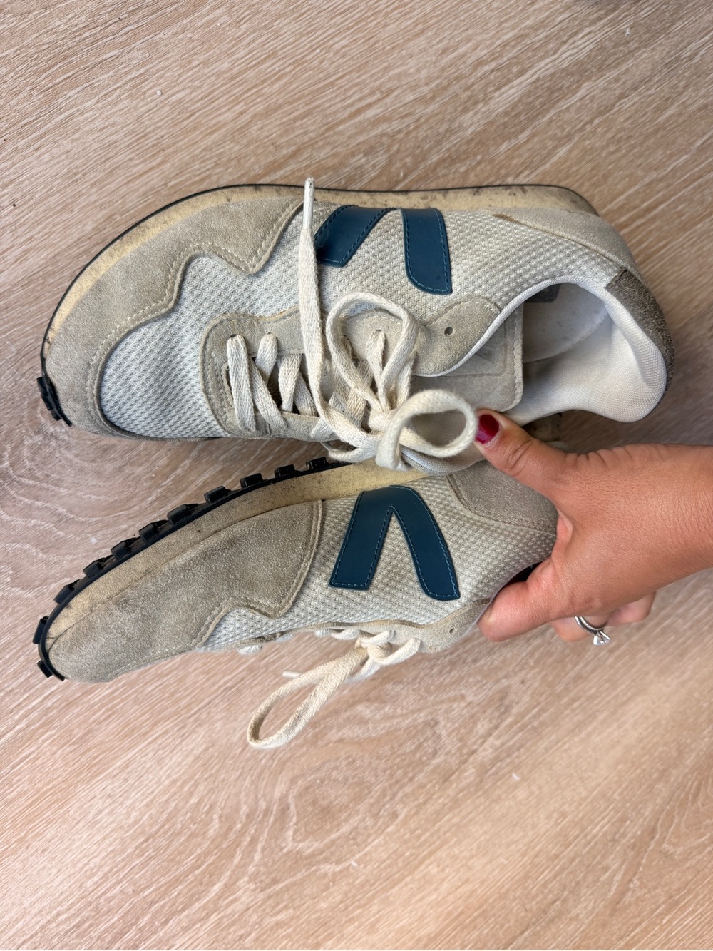 Veja Women's Cream Athletic Sneakers with Teal Accents